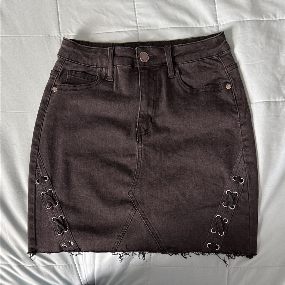 Edgy Black Lace-Up Mini Skirt